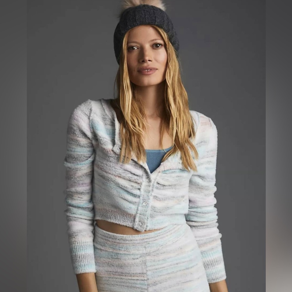 Daily Practice Anthropologie Soft Cozy Cropped Button Front Sweater Striped XS
